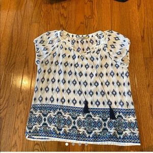 blue and white see through shirt